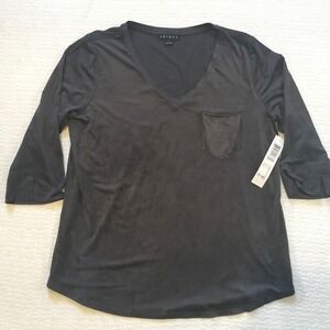 Tribal Women's Slate Gray V-Neck 3/4 Sleeve Top With Pocket Size L